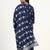 Navy blue floral printed cotton stitched straight kurta set with dupatta for women
