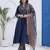 Navy blue kantha work cotton stitched a-line kurta set with dupatta for women