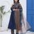 Navy blue kantha work cotton stitched a-line kurta set with dupatta for women