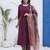 Burgundy patch work cotton stitched a-line kurta set with dupatta for women