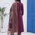 Burgundy patch work cotton stitched a-line kurta set with dupatta for women