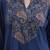 Navy blue kantha work cotton stitched a-line kurta set with dupatta for women
