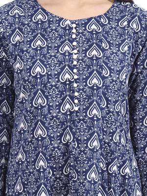 Navy blue floral printed cotton stitched anarkali kurta set with dupatta for women 4