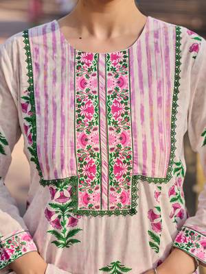 Pink floral printed cotton stitched a-line kurta set with dupatta for women 4
