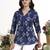 Navy blue printed cotton western top for women