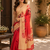 red printed chanderi cotton ready to wear saree with unstitched blouse
