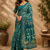 teal green printed chanderi cotton ready to wear saree with unstitched blouse