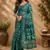 teal green printed chanderi cotton ready to wear saree with unstitched blouse