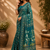 teal green printed chanderi cotton ready to wear saree with unstitched blouse