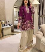 Purple embroidered french crepe kurti salwar set
