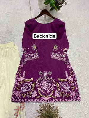 Purple embroidered french crepe kurti salwar set 3