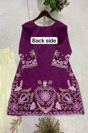 Purple embroidered french crepe kurti salwar set
