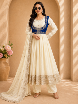 Ivory chinon silk anarkali koti set with dupatta 1