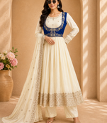 Ivory colour chinon silk anarkali koti set with dupatta