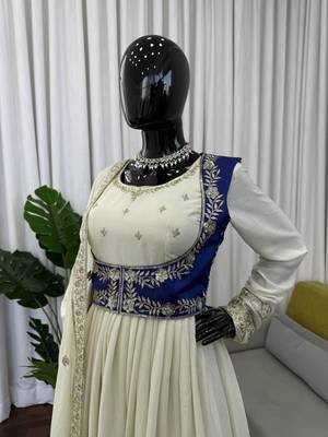 Ivory chinon silk anarkali koti set with dupatta 3