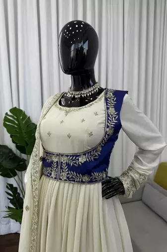 Ivory chinon silk anarkali koti set with dupatta