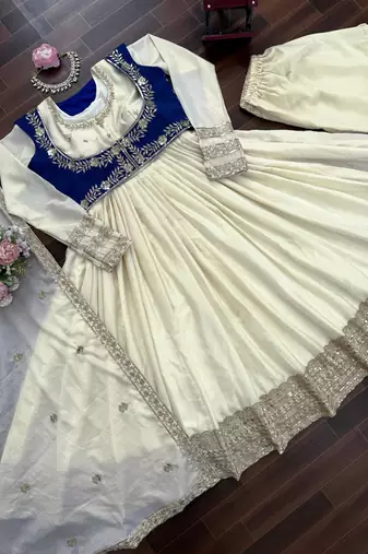 Ivory chinon silk anarkali koti set with dupatta