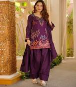 Purple heavy rayon thread work farshi suit set