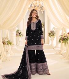 Black heavy chinon sequins embroidered sharara suit set
