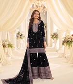 Black heavy chinon sequins embroidered sharara suit set