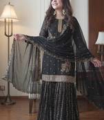 Black colour fox georgette embroidered gharara suit set