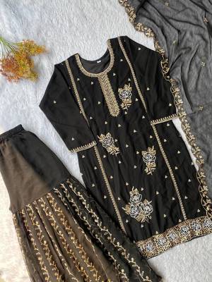 Black fox georgette embroidered gharara suit set 4