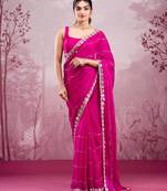 Pink colour soft burberry silk mirror work saree with blouse
