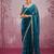 Teal blue colour soft burberry silk mirror work saree with blouse