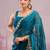 Teal blue colour soft burberry silk mirror work saree with blouse