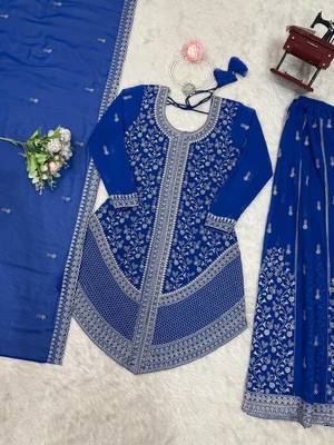 Blue faux georgette embroidered palazzo suit set 3