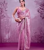 Rose colour soft burberry silk mirror work saree with blouse