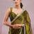 Olive colour soft burberry silk mirror work saree with blouse