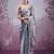 Grey colour soft burberry silk mirror work saree with blouse