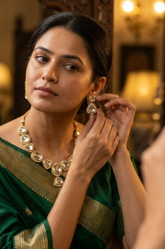 Aarika polki statement necklace set with matching earrings