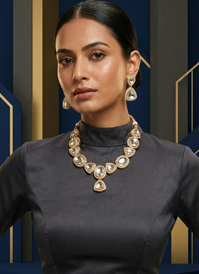 Aarika polki statement necklace set with matching earrings 2