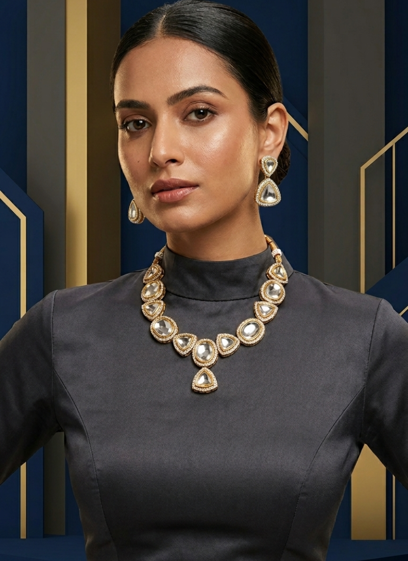 Aarika polki statement necklace set with matching earrings