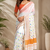white orange printed chanderi cotton ready to wear saree with unstitched blouse