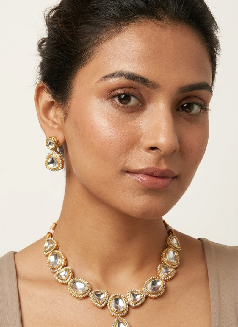 Aarika polki statement necklace set with matching earrings