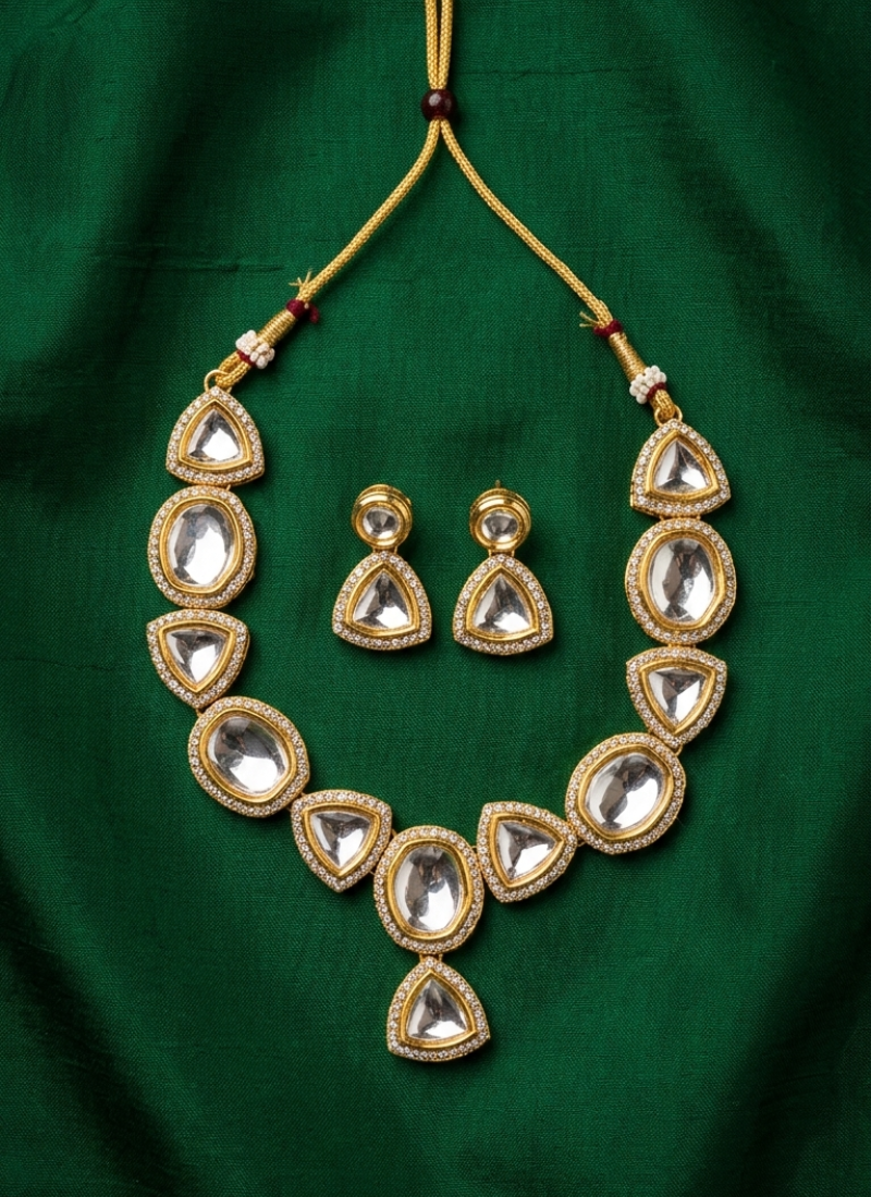 Aarika polki statement necklace set with matching earrings