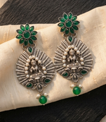 Lakshmi temple earrings with emerald green floral studs