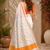 white orange printed chanderi cotton ready to wear saree with unstitched blouse