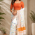 white orange printed chanderi cotton ready to wear saree with unstitched blouse