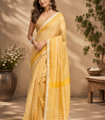 yellow printed chanderi cotton ready to wear saree with unstitched blouse