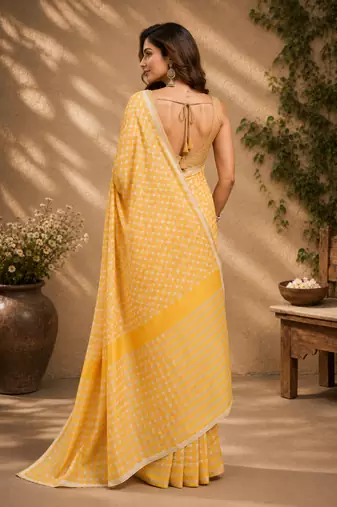 yellow printed chanderi cotton ready to wear saree with unstitched blouse