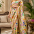 beige printed chanderi cotton ready to wear saree with unstitched blouse