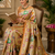 beige printed chanderi cotton ready to wear saree with unstitched blouse