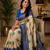 beige blue printed chanderi cotton ready to wear saree with unstitched blouse