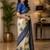 beige blue printed chanderi cotton ready to wear saree with unstitched blouse