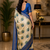 beige blue printed chanderi cotton ready to wear saree with unstitched blouse