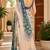 beige teal blue printed chanderi cotton ready to wear saree with unstitched blouse
